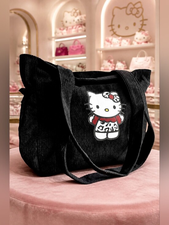 Sanrio Handbags - Sanrio Hello Kitty Black Corduroy Tote Bag With Zip Closure NWT